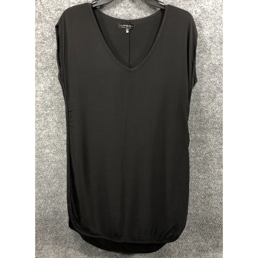 COTTON ON Shirt Women's Size S Black Sleeveless Long Lightweight V Neck Tunic